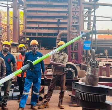 Hands-free lifting safety website design for PSC LoadGuider push pull stick with blue footer and cle