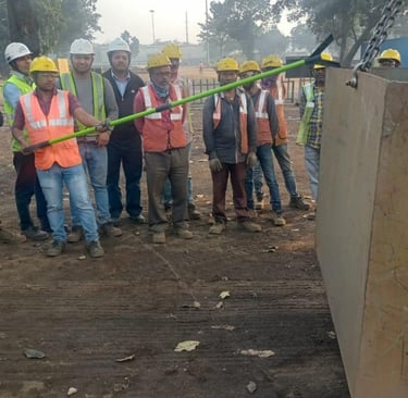 Hands-free lifting safety website design for PSC LoadGuider push pull stick with blue footer and cle