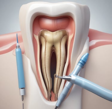 Close-up of dental instruments and high-tech equipment used for root canal therapy