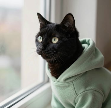 gato negro con sudadera 