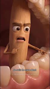 Personnage cure-dent animé avec un visage nettoyant des dents pour l'hygiène dentaire.