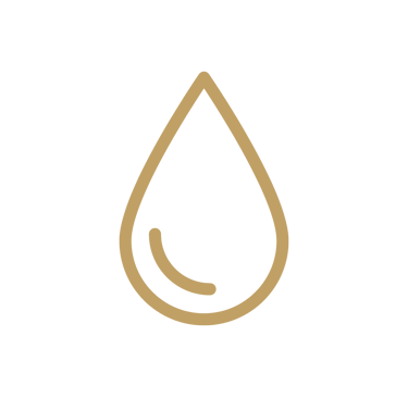 Minimalist gold water drop icon with outline design isolated on a solid black background.