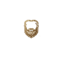 Detailed golden dwarf beard icon with a curled mustache on a solid black background.