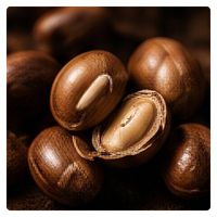 Close-up of raw argan nuts and seeds used for organic argan oil production.