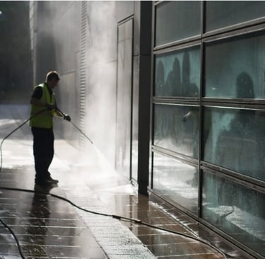 commercial cleaning of walkways in a downtown Vista