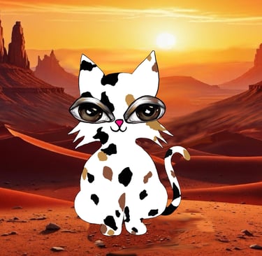 Hawa Cat Pop Art Cat in the Arizona desert. Calico cat with liquid brown eyes so cute