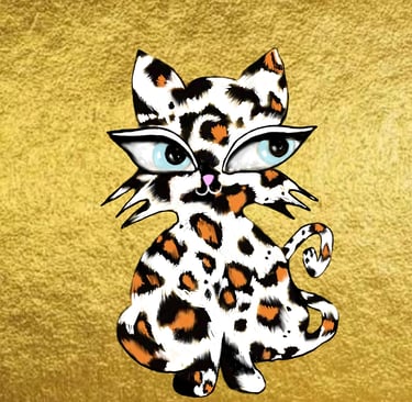 Hawa Cat Gold Leopard collectible fine art print by Eve Hennessa on textured gold background