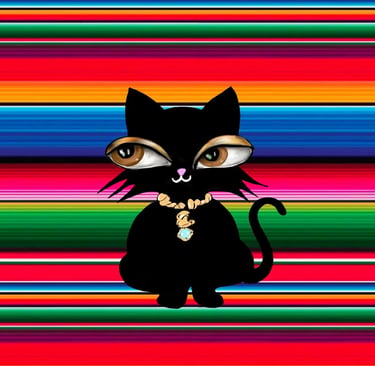 Hawa Cat Black browneyes mexican blanket eve hennessa art