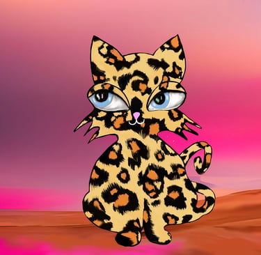 Hawa Cat Digital Art painting Jaguar desert Fantasy Blue eyes