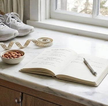 A woman managing her health by tracking perimenopause weight gain and sleep patterns.