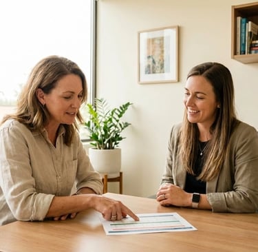 Woman in her 40s discussing perimenopause stages with her healthcare provider — advocating for clear answers about her stage