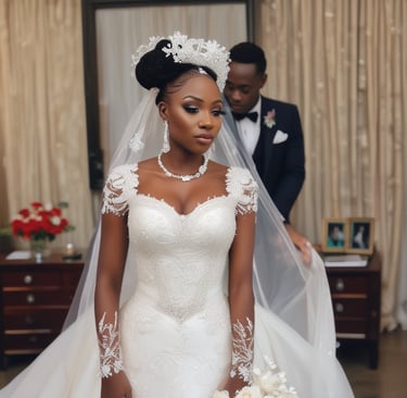 A bride glowing with soft, radiant makeup surrounded by her joyful bridesmaids.