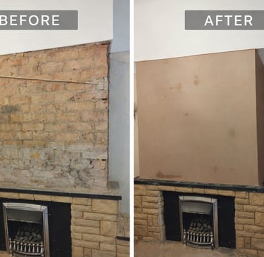 Before and after plastering of fire place in Wirra