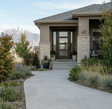 Residential concrete broom-finished walkway in Lehi, UT