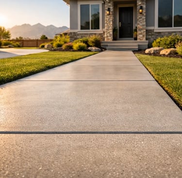Brand New Walkway in Lehi home with  salt finish decorative concrete