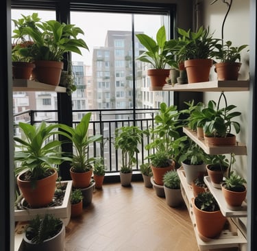 A close-up of vibrant green leaves with morning dew drops.