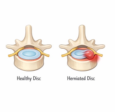 Diagram showing herniated disc pressing on a spinal nerve causing sciatica