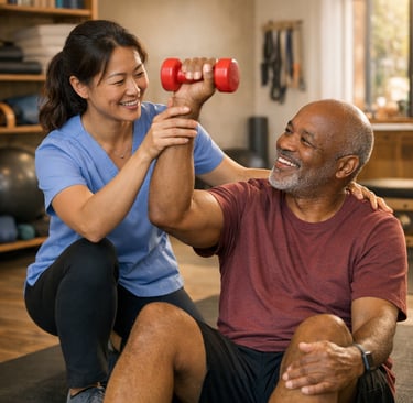 Physical therapist guiding gentle movement for sciatica and back pain relief