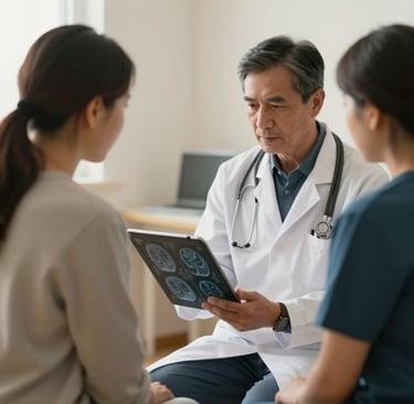 Doctor discussing herniated disc treatment options with patient during back pain consultation