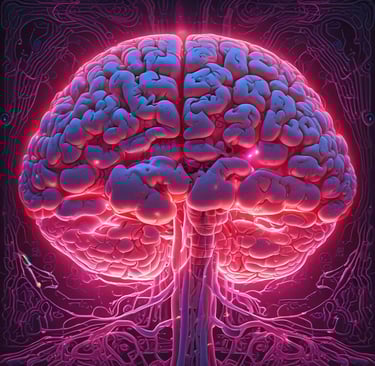 a neon display of a man's head and brain