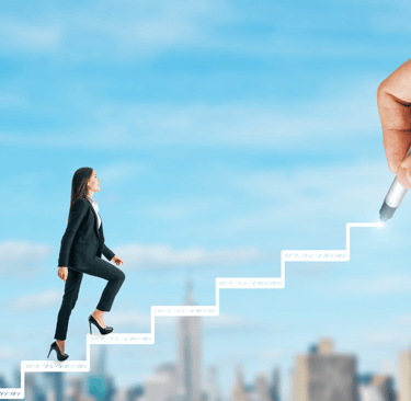 a person walking up stairs with a pen and a pen