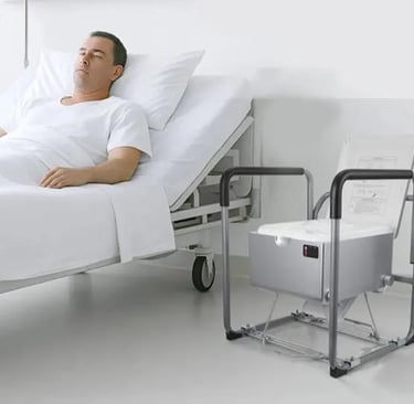 Dry Flush Toilet for Seniors, in the bedroom next to bed.