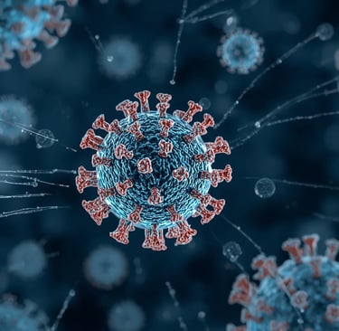 Herpes virus particles showing transmission pathways