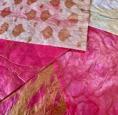 Pink collage papers with layered stencil patterns