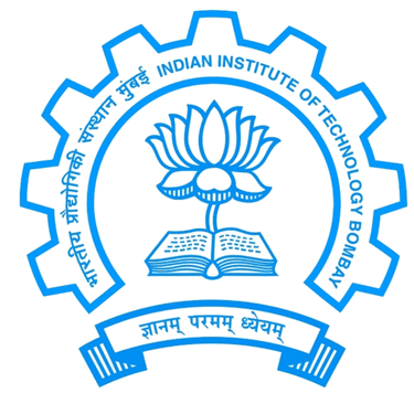 Official blue and white logo of Indian Institute of Technology Bombay featuring a gear, lotus, and book.