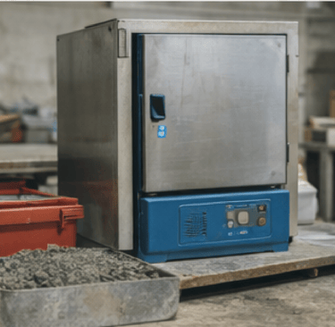 Estufa de secado para muestras de suelos y materiales de construcción de laboratorio técnico.