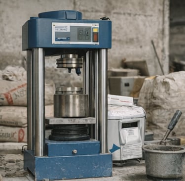 Prensa hidráulica para ensayo de resistencia a compresión en probetas de hormigón.