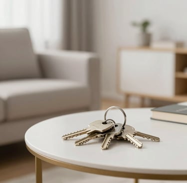 security door keys in a Bright living room with modern inventory