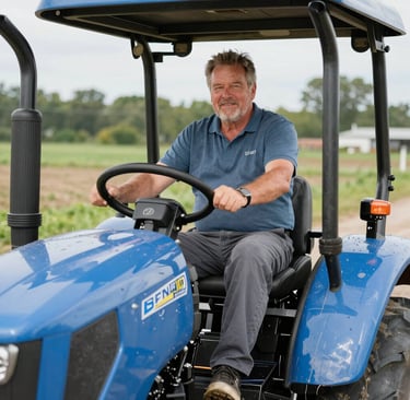 Photo of a smiling farmer standing next to dairy equipment.