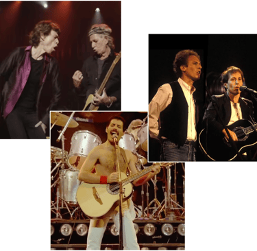 Rolling Stones, Freddy Mercury and Simon and Garfunkel