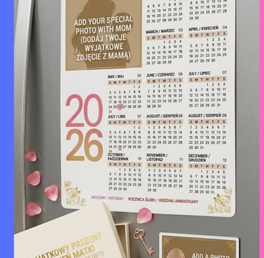 Customizable 2026 photo calendar magnet for Mother's Day gift featuring a floral design.