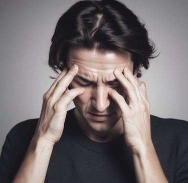 Close-up of a doctor gently examining a patient's ear in a softly lit, modern clinic.