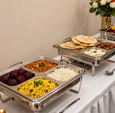 A cozy, modern dining table set with colorful vegetarian dishes from Eat-N-Joy