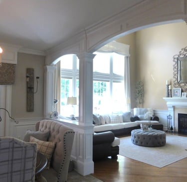 Custom architectural archway with columns and wall paneling in Monmouth County NJ