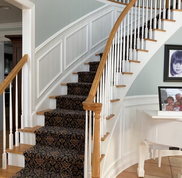 Stairway wainscoting and custom trim installation in Monmouth County NJ