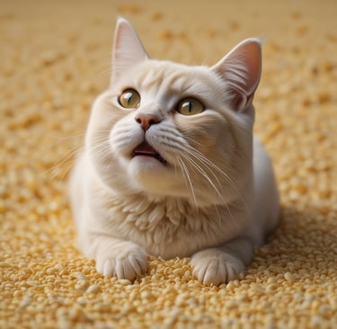 A cozy cat lounging on a green eco-friendly cat bed surrounded by natural cardboard scratchers.