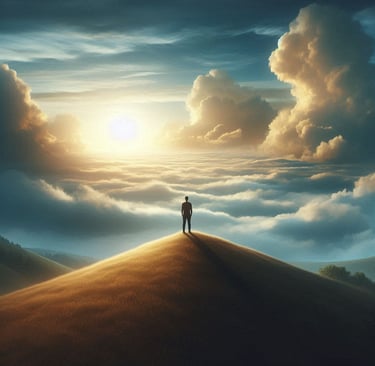 Persona de pie ante un horizonte abierto, con sensación de liberación y alivio interior.