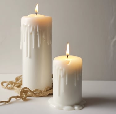 Dark purple candles arranged in a circle, their light flickering through a haze of smoky fog.