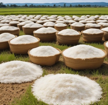 Elegant packaging design featuring gold and deep green accents on rice bags.