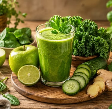 Suco verde nutritivo com ingredientes naturais