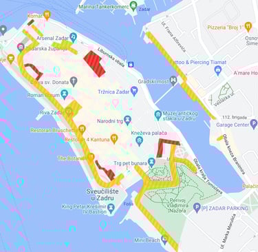 A map of Zadar, showing parking in Zone 2