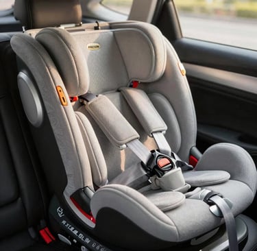 Une vue d'ensemble d'un siège auto évolutif installé sur la banquette arrière d'une voiture familial