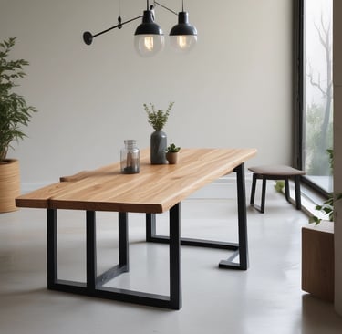 Custom-made office desk with ergonomic design and natural wood finish.