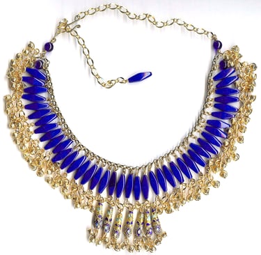 Egyptian style collar with royal blue glass and gold-tone bells