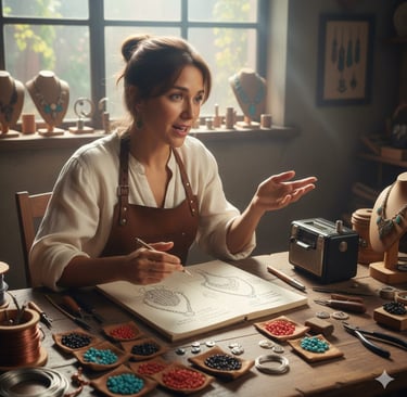 Mujer enseñando joyería y artesanías hopis