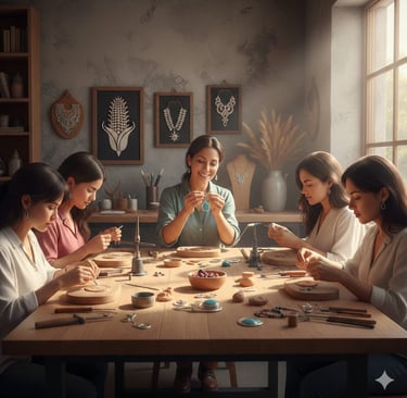 mujeres creando joyería artesanal hopi